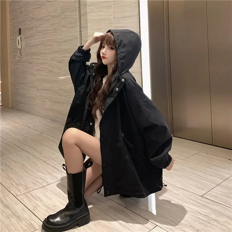 Oversized Hooded Jacket – Casual & Trendy College Style
