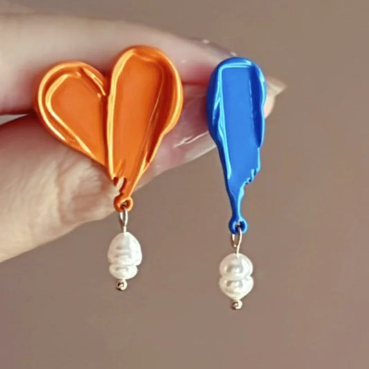 Asymmetrical Enamel Pearl Drop Earrings – Trendy &amp; Elegant