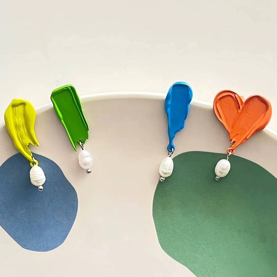 Asymmetrical Enamel Pearl Drop Earrings – Trendy &amp; Elegant