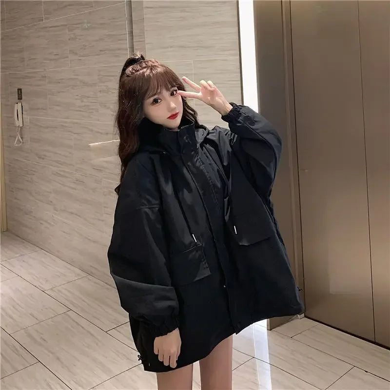 Oversized Hooded Jacket – Casual & Trendy College Style