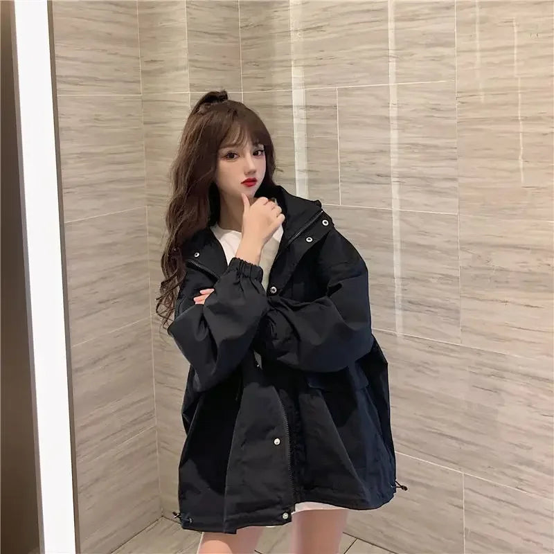 Oversized Hooded Jacket – Casual & Trendy College Style