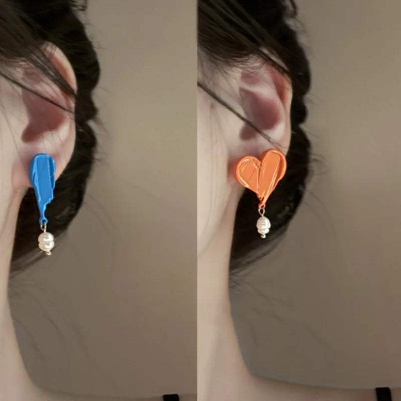 Asymmetrical Enamel Pearl Drop Earrings – Trendy &amp; Elegant